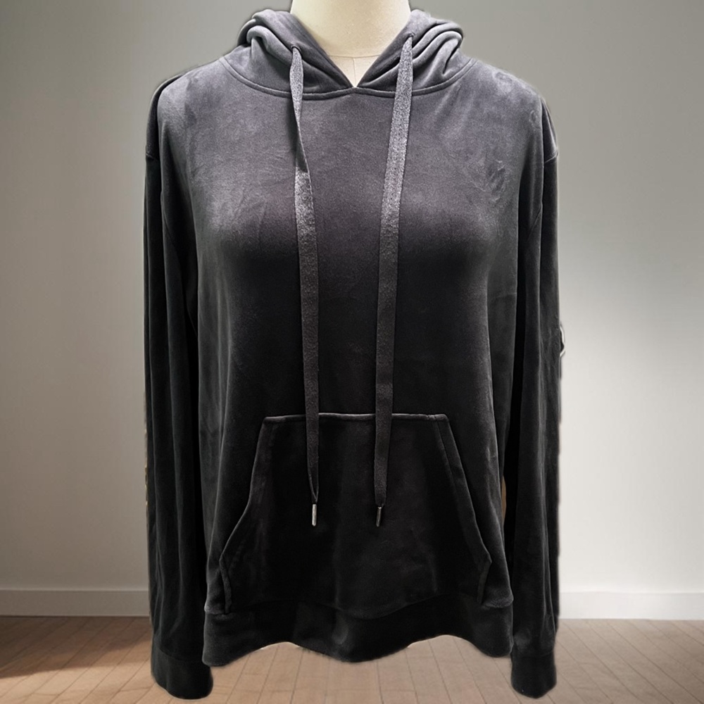 Lou & Grey Velour Dark Gray Hoodie Size L